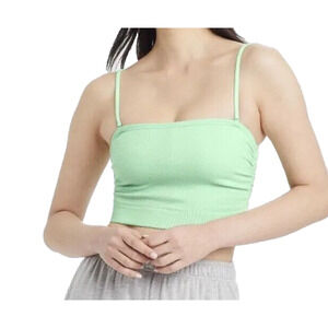 Women's Large Bandeau Bra Green Ruched Ribbed ~ Colsie ~ With Detachable Straps